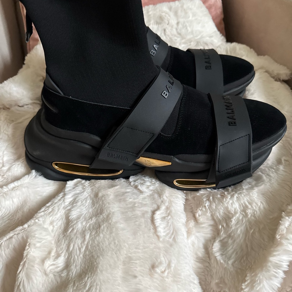 Balmain Black and Gold Sandals with Chunky Sole